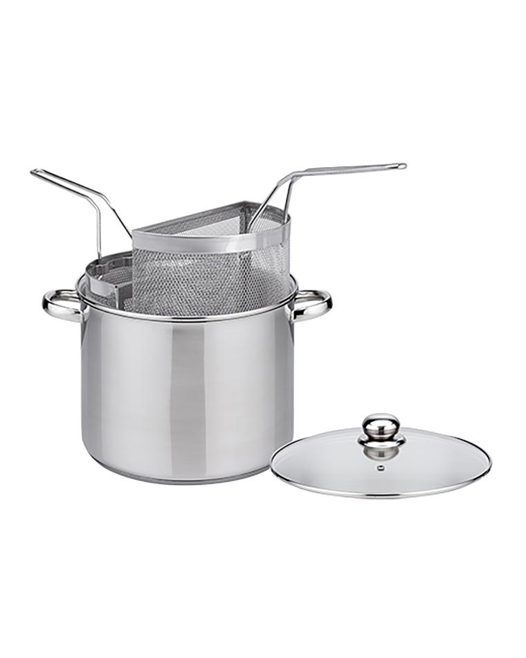 Cocotte à Pâtes - H 19 CM - 0,5 KG - Ø26 CM - Inox 18/10 - 10 Litres - Couvercle Verre - 030024