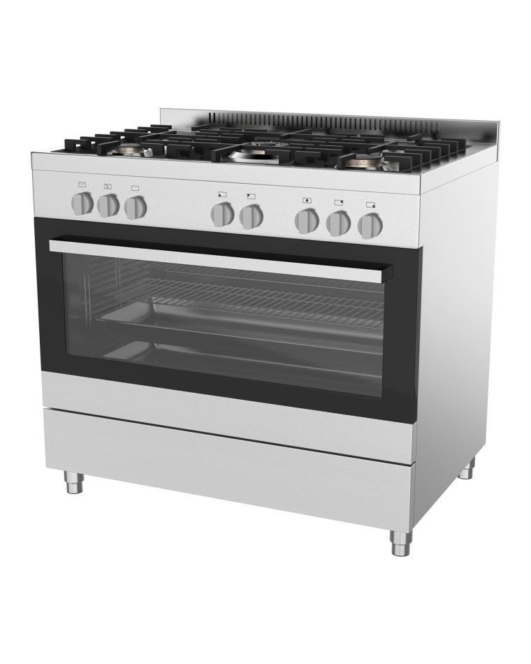 Cuisinière à gaz - 5 feux - H 91 x 90 x 60 CM - Inox - Promoline