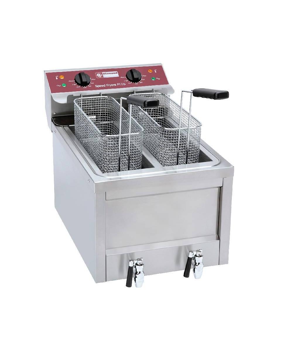 Friteuse - 2 x 8 Litres - Electrique - Vanne de vidange - Modèle de table - Diamant - FSM-2V5ET/S