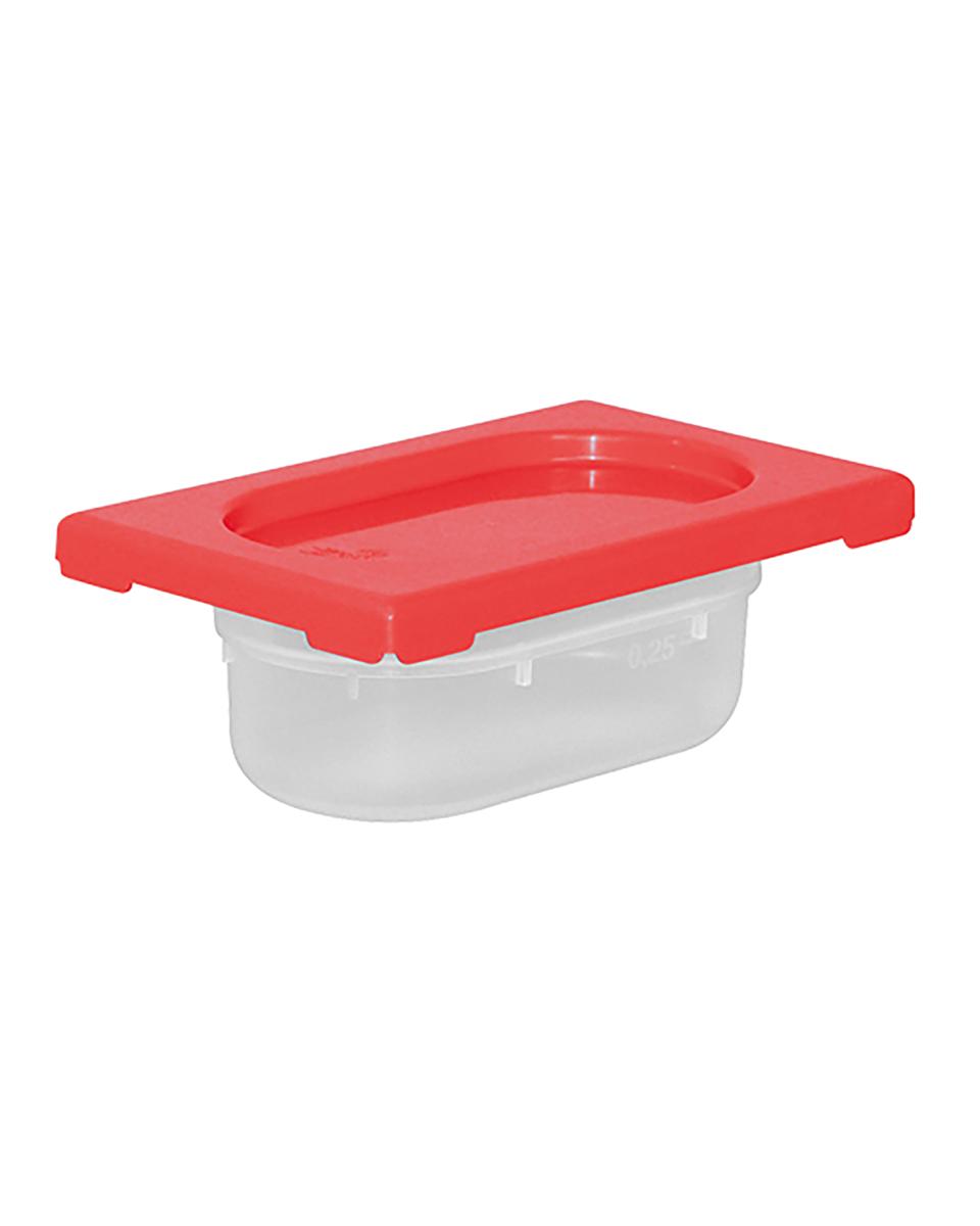 Boîte Alimentaire - 1/9 GN - 0.6 Litre - H 6.5 x 17.6 x 10.8 CM - Polypropylène - Rouge - -40°C / +70°C - Hermétique Verrouillable - Caterchef - 953886