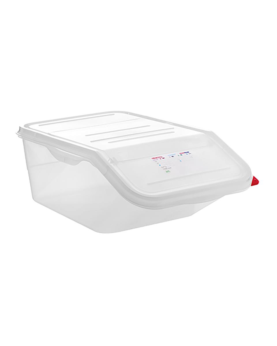 Conteneur alimentaire - H 20 x 34 x 56.5 CM - 1.457 KG - Polypropylène - Transparent - 22.65 Litre - -40°C / +90°C - Couvercle à charnière - Araven - 962072