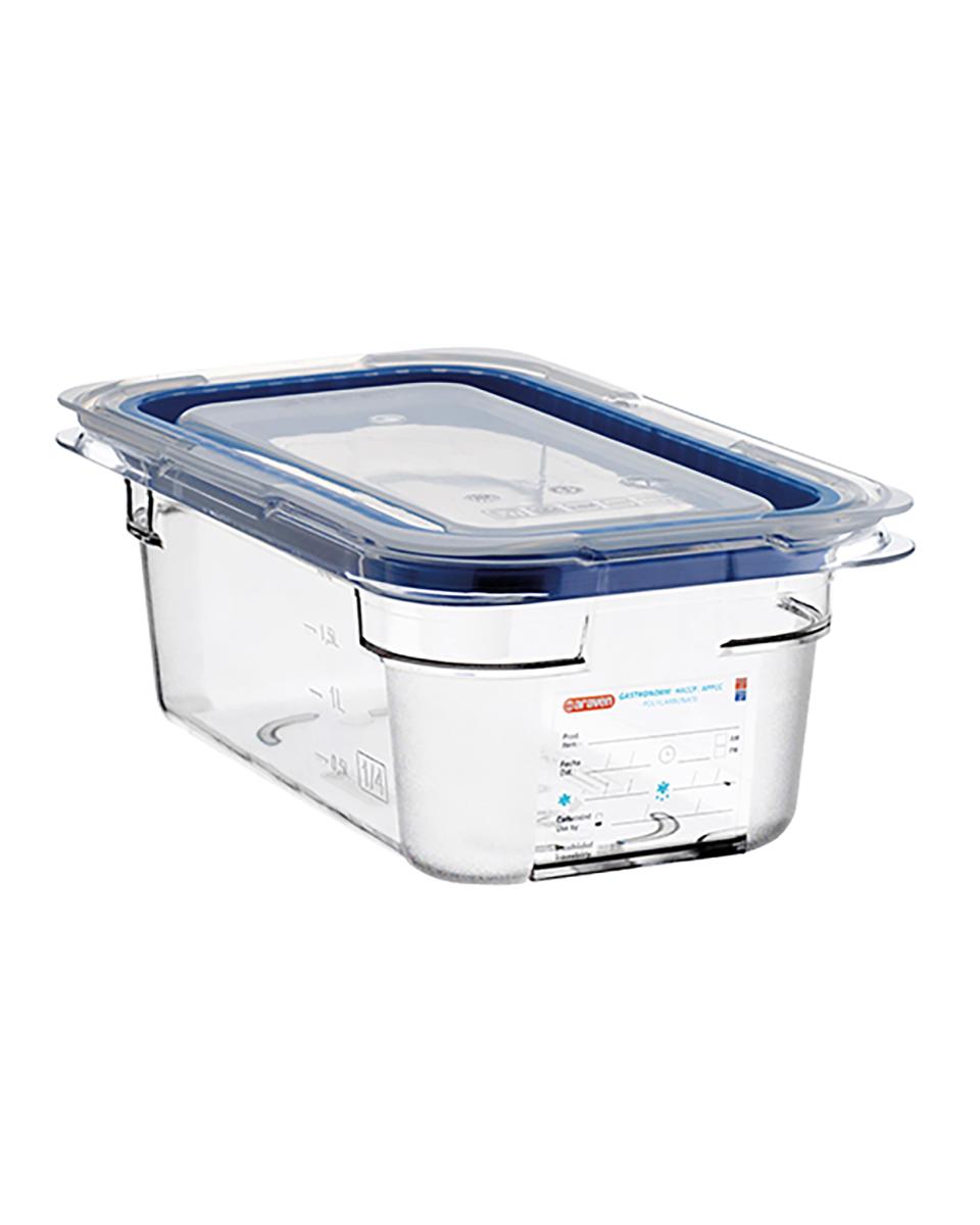 Boîte Alimentaire - 1/4 GN - 2.2 Litre - H 10 x 26.5 x 16.2 CM - Polycarbonate - Transparent - -40°C / +99°C - Avec Bord Silicone - Araven - 962443