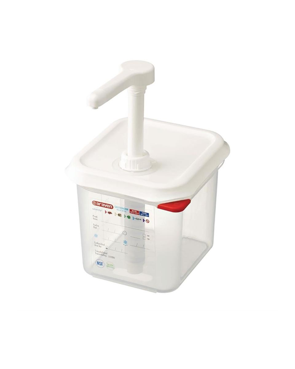 Distributeur de sauce - 1/6 GN - 2,6 Litre - H 19 x 17,6 x 16,2 CM - Polypropylène - Araven - CR820