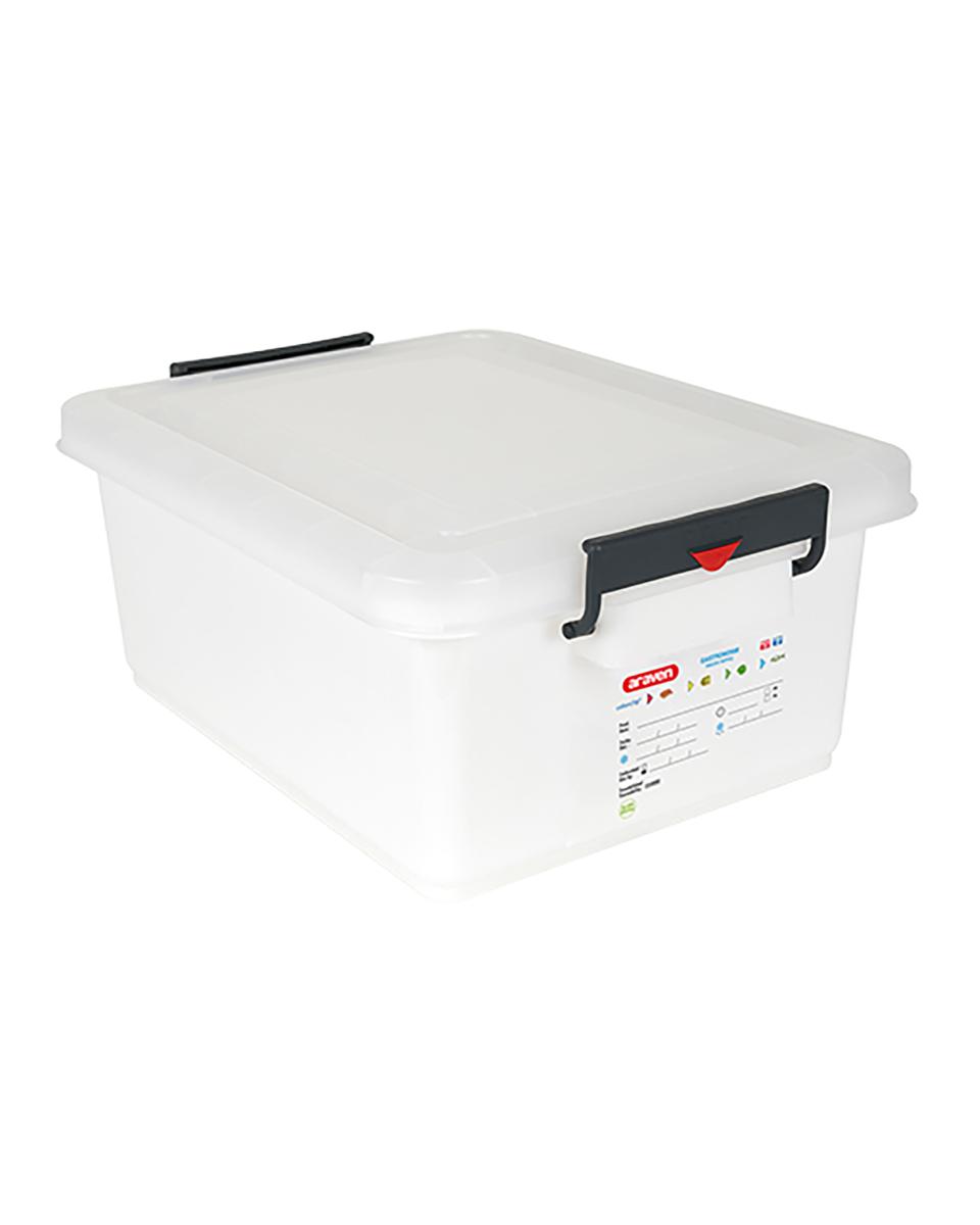 Conteneur alimentaire - H 22,5 x 39,6 x 53 CM - 2 074 KG - Polyéthylène - Transparent - 40 Litres - -40°C / +90°C - Fermeture Clip - Araven - 962206