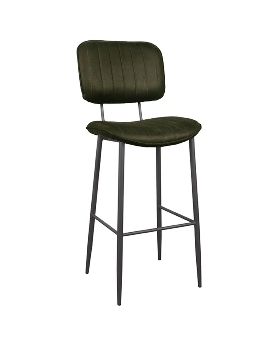 Tabouret de bar Gijs - Microfibre Army - Métal noir - Promoline